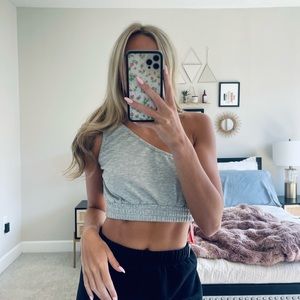 Cider Grey One-Shoulder Crop Top